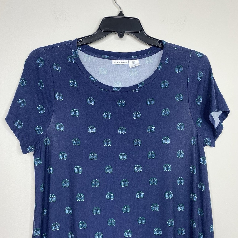 Lucky Brand Tee Shirt Dress Womens Plus Size 1X Blue/Green Paisley Print - Picture 3 of 11
